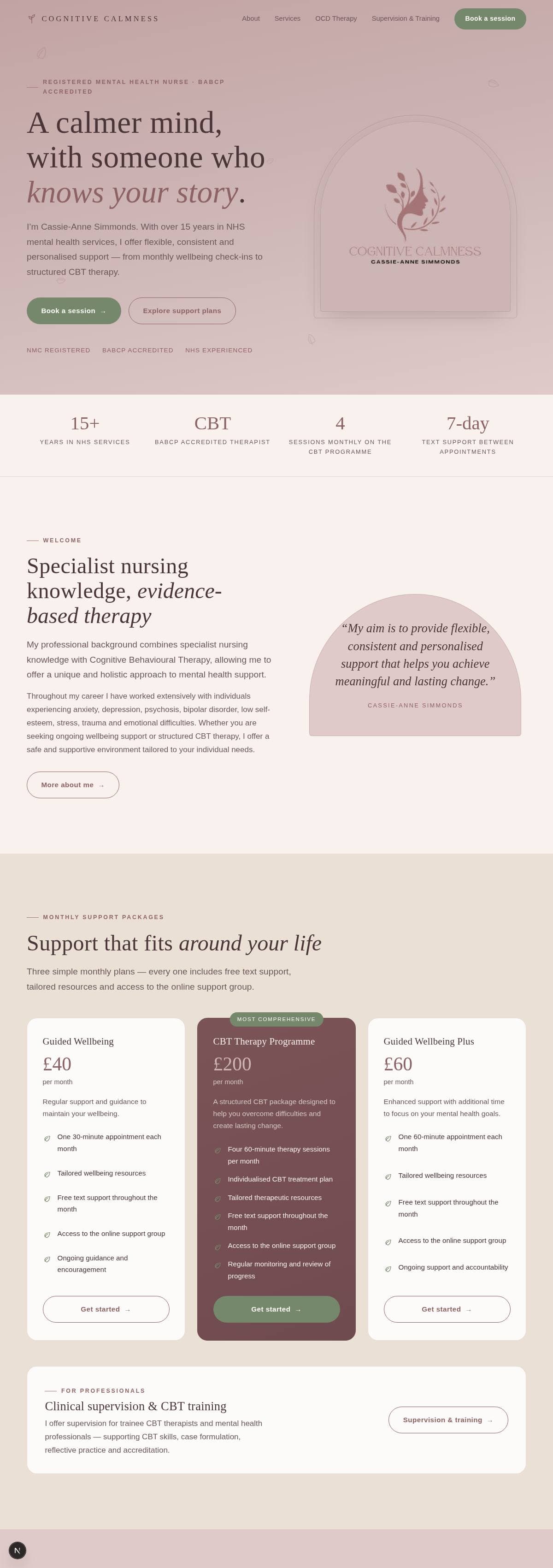 Cognitive Calmness website — therapy practice homepage