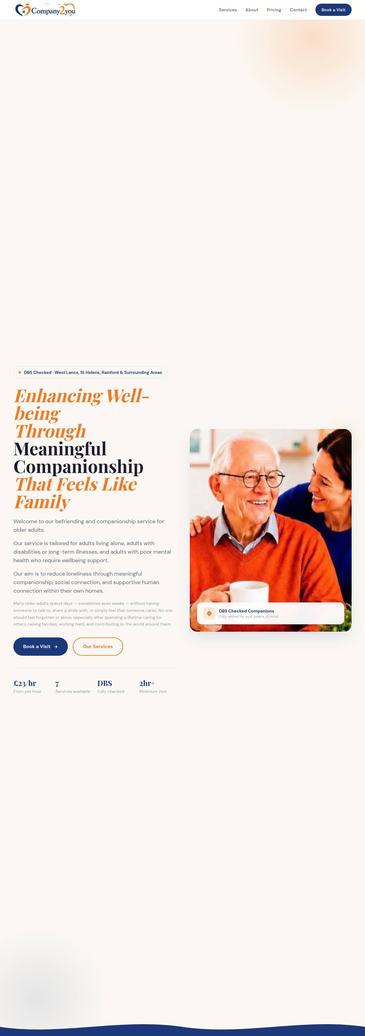 Company2You website — companionship service homepage